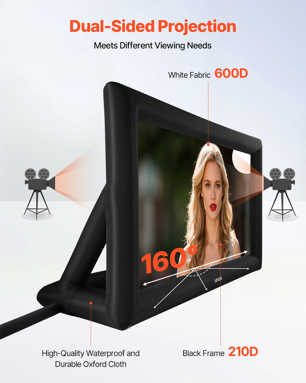 VEVOR 20FT Inflatable Projector Screen,Inflatable Movie Screen Outdoor with 250W Air Blower Projector Screen Oxford Fabric Material Blow Up Screen for Outdoor Backyard,Home Theater,Theme Party