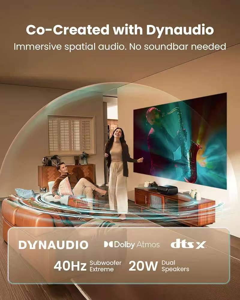 4K Ultra Short Throw Triple Laser Projector 3600 ISO Lumen Dolby Vision, 20W Dynaudio Integrated Speakers, Google TV, Dolby Atoms, DTS-X