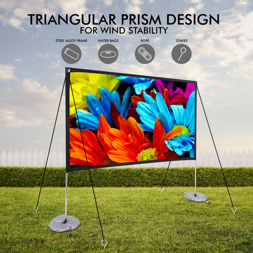 Pyle Projector Screen with Stand - 120" 16:9 HD 4K Portable Lightweight Freestanding Foldable Outdoor Movie Projection Display with Frame for Home Theater