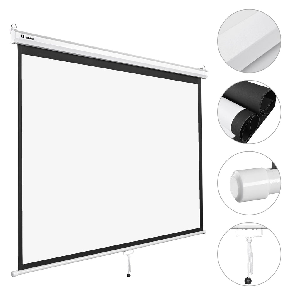 InstaHibit 92" Motorized Projection Screen with Remote Control 16:9 4K 3D HD Electric Projector Screen Wall Mounted Indoor Outdoor Movie Night