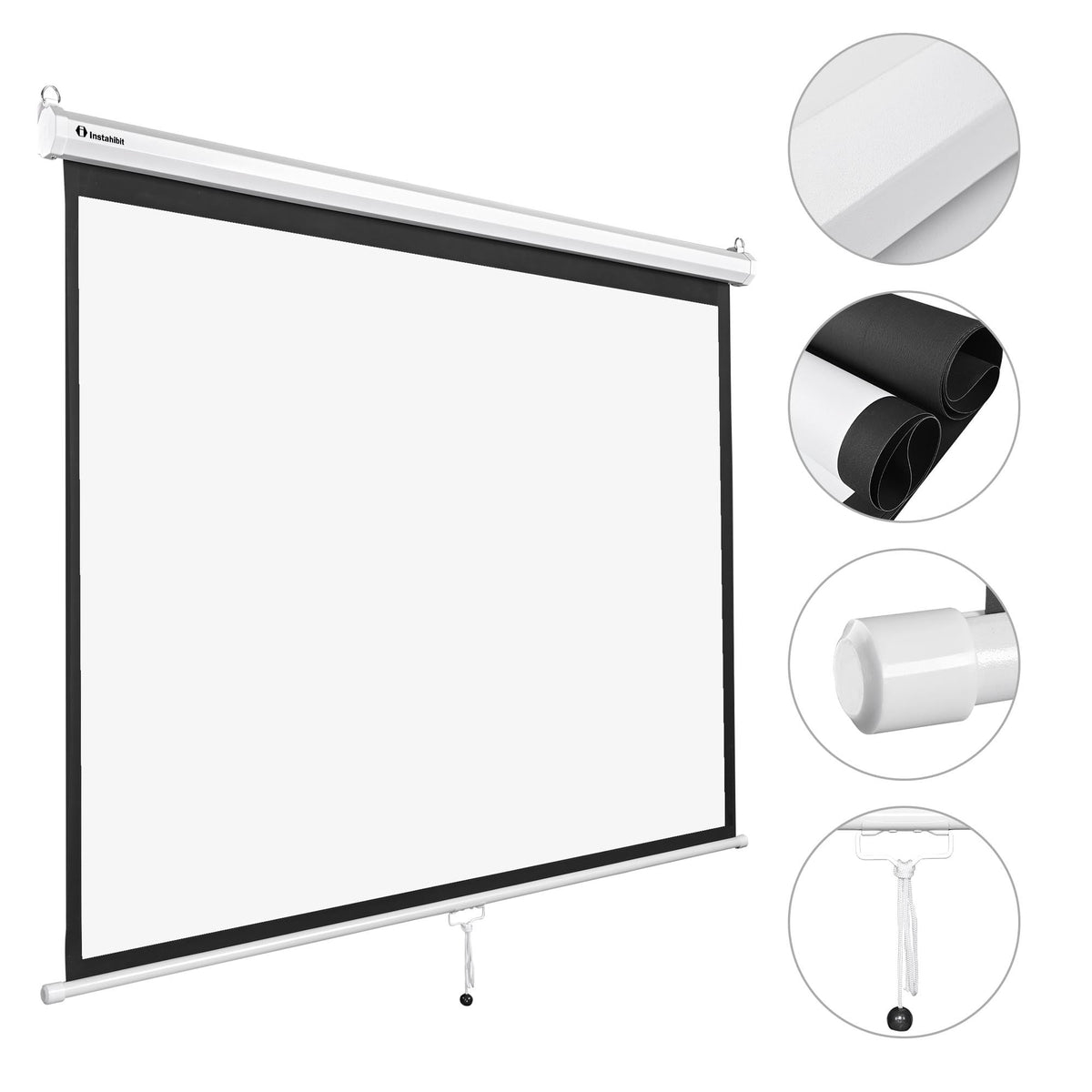 InstaHibit 92" Motorized Projection Screen with Remote Control 16:9 4K 3D HD Electric Projector Screen Wall Mounted Indoor Outdoor Movie Night