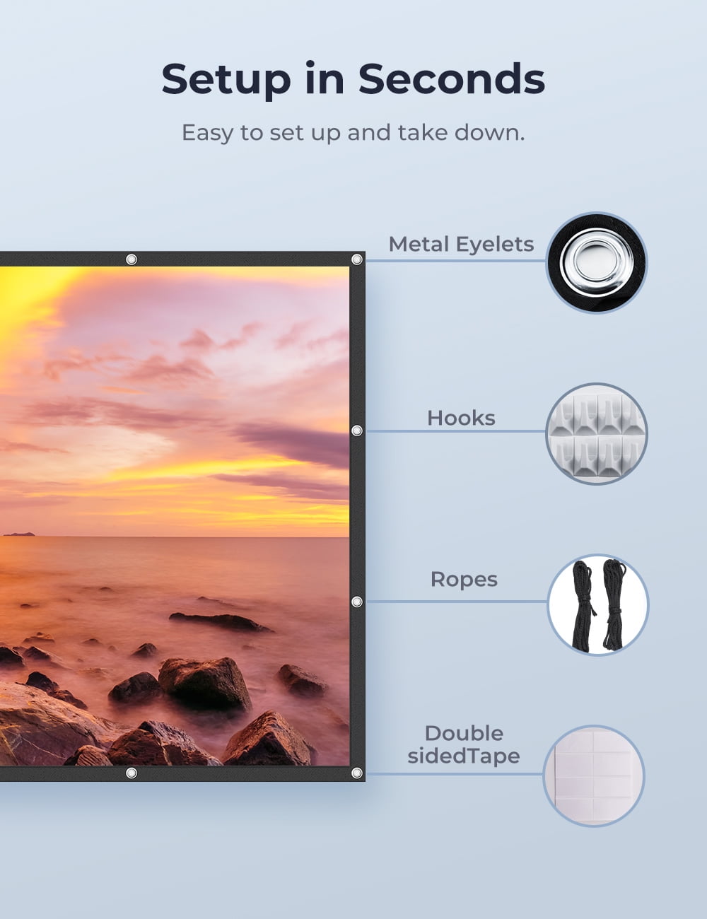 VANKYO Projector Screen 120 inches 16:9 Portable Indoor Outdoor Projection