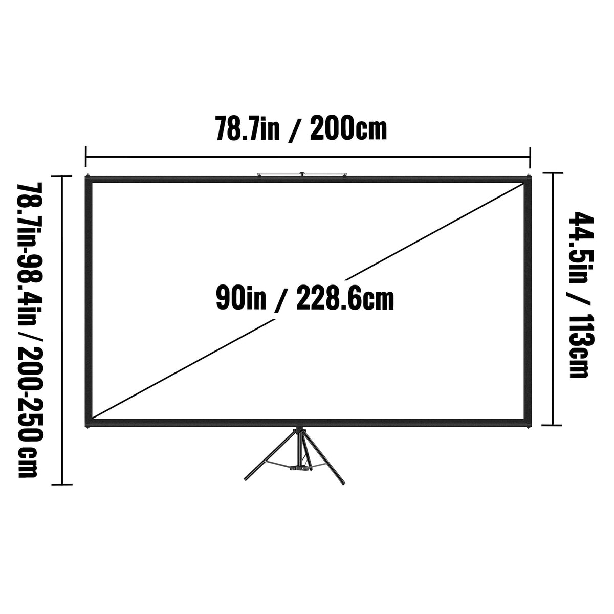 KFFKFF Portable Projector Screen with Tripod Stand, 90-inch 16:9 4K HD Display, Wrinkle-Resistant, Adjustable Height, Suitable for Indoor & Outdoor Use, Ideal for Films, Gaming, Home Theater, Office