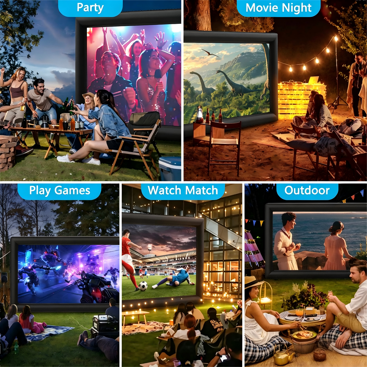 33ft Inflatable Movie Screen Outdoor Projector Screen with Air Blower, Front/Rear Projection, Easy Set Up Blow Up Screen for Backyard Movie Night, Theme Parties, Celebrations