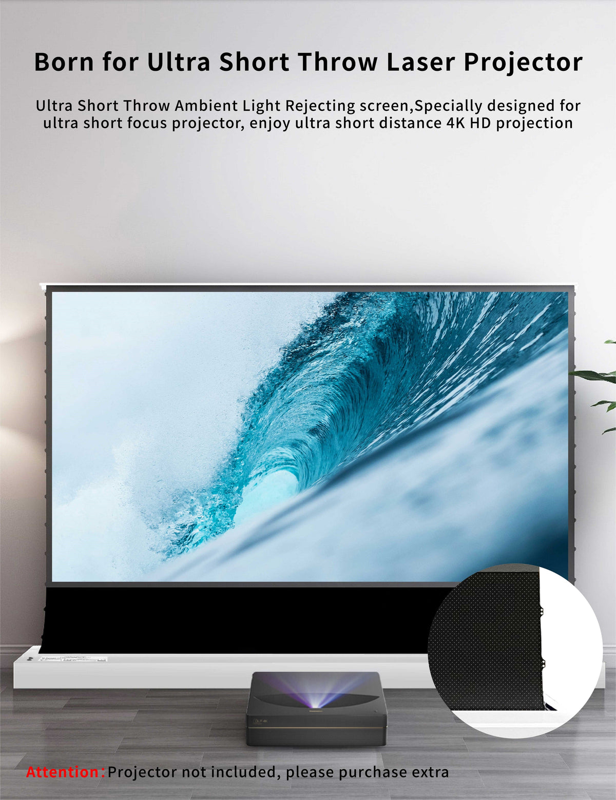 S PRO Electric Tension Floor Screen With UST ALR(Ultra Short Throw Ambient Light Rejecting)Material 【Only Suitable For UST Laser Projector And Settle On Table/Floor】