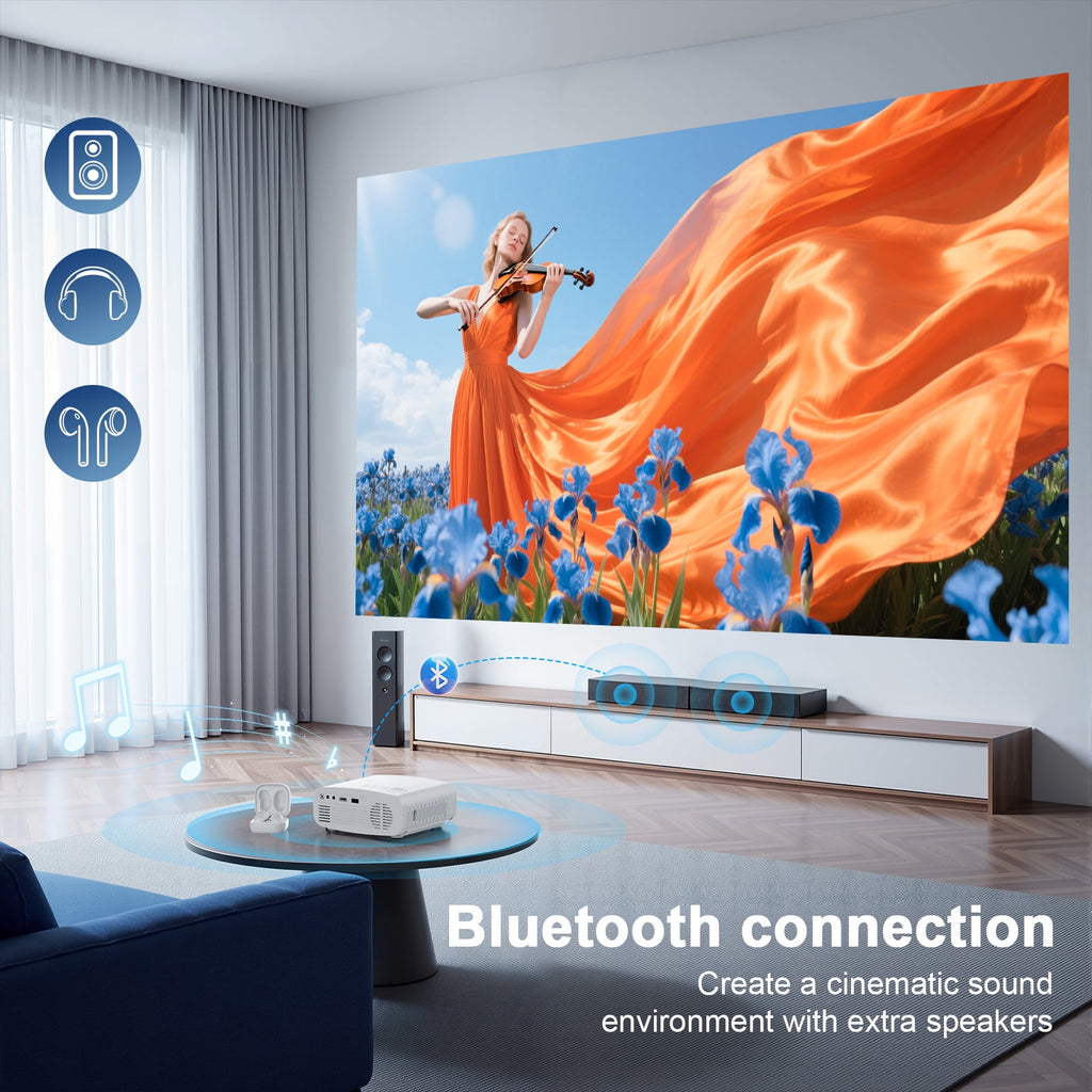 Electric Focus 5G WiFi Bluetooth Video Projector, Full HD 1080P Outdoor Movie Projector (Projector Screen and Tripod Included), Portable Projector Compatible With HDMI/ USB/ AV/ Smartphone/ TV Stick