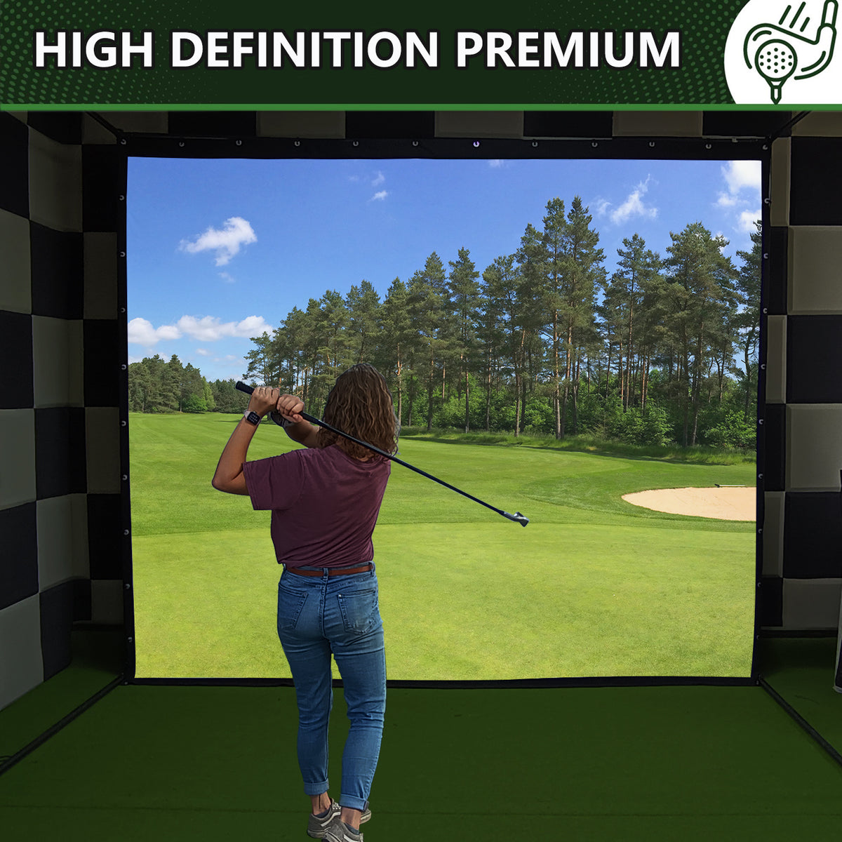 Impact Sports Technologies Indoor Golf Screen High Definition Premium 4k Projection Screen with Blackout Backing and Bungees, 9'10" x 11'5.8''