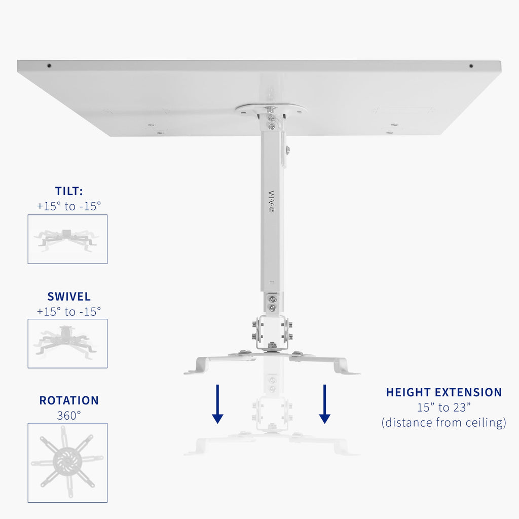 VIVO Universal White 2x2 ft Drop Ceiling Height Adjustable Projector Mount