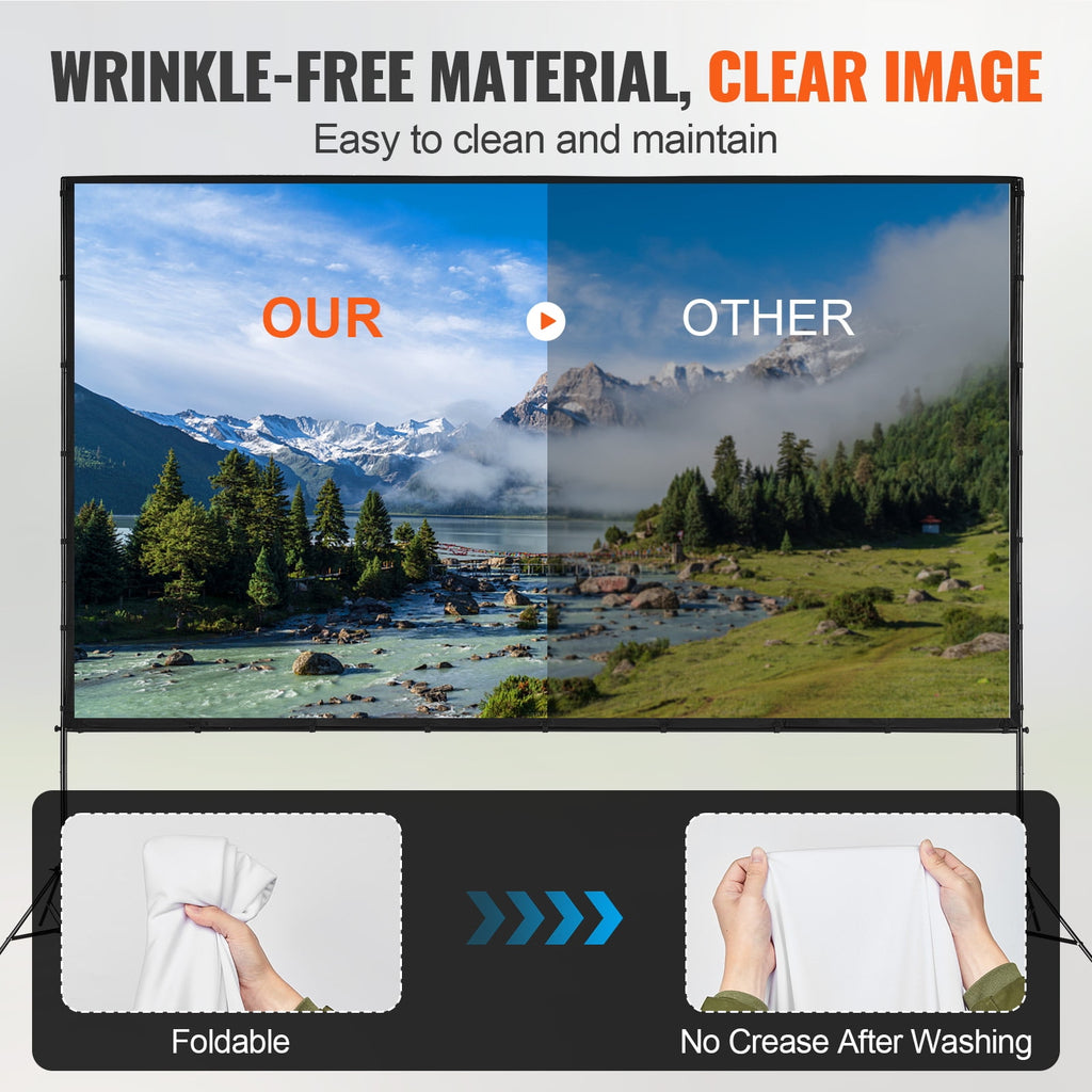 SKYSHALO 150" Projector Screen, 4K Portable Movie Screen, HD, 16:9, Perfect for Home Theater, Outdoor, Indoor