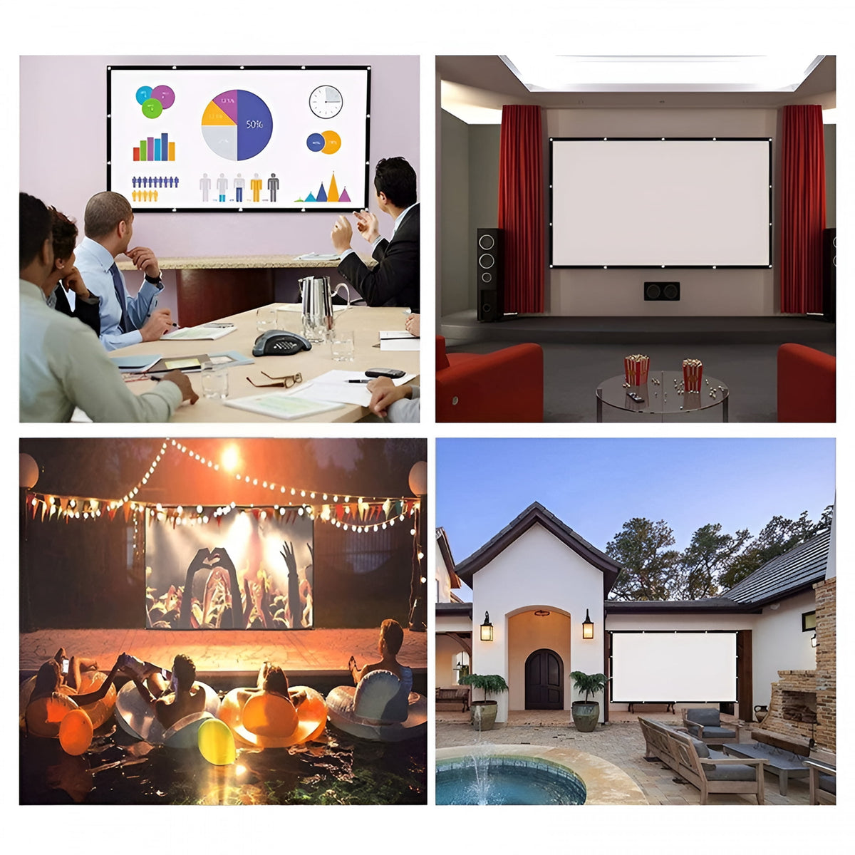 GJX 120" Portable Projector Screen with Stand,Outdoor Projector Screen,White