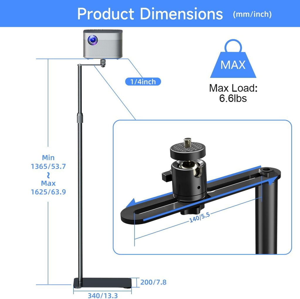 Projector Stand Against Wall Hidden Stand, 360°Swivel, Height Adjustable, Mini Projector Mount Bracket,