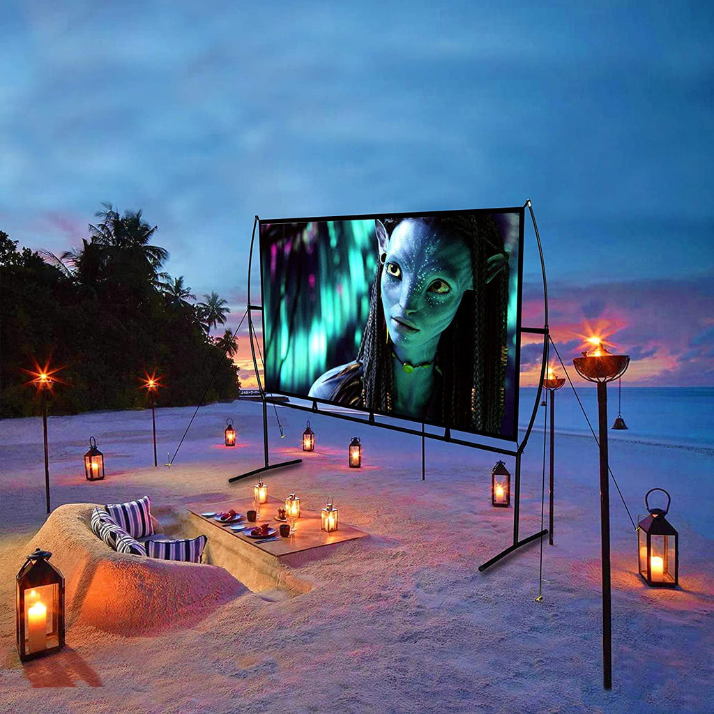 Projector Screen with Stand Foldable Portable Movie Screen 120 Inch, HD 4K Double Sided Projection Screen Indoor Outdoor Projector Movies Screen for Home Theater,16:9