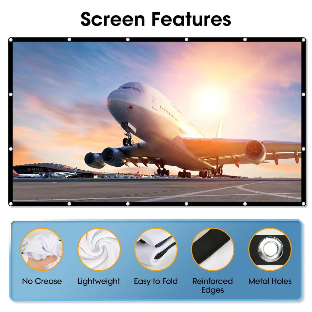 Visulapex Wall Mount 120" Movie Projector Screen, White