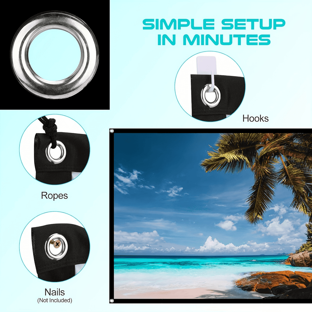Jous 120 inch Projector Screen 16:9 Foldable Anti-Crease Portable Movies Screens for Home Theater Outdoor Indoor Support Double Sided Projection