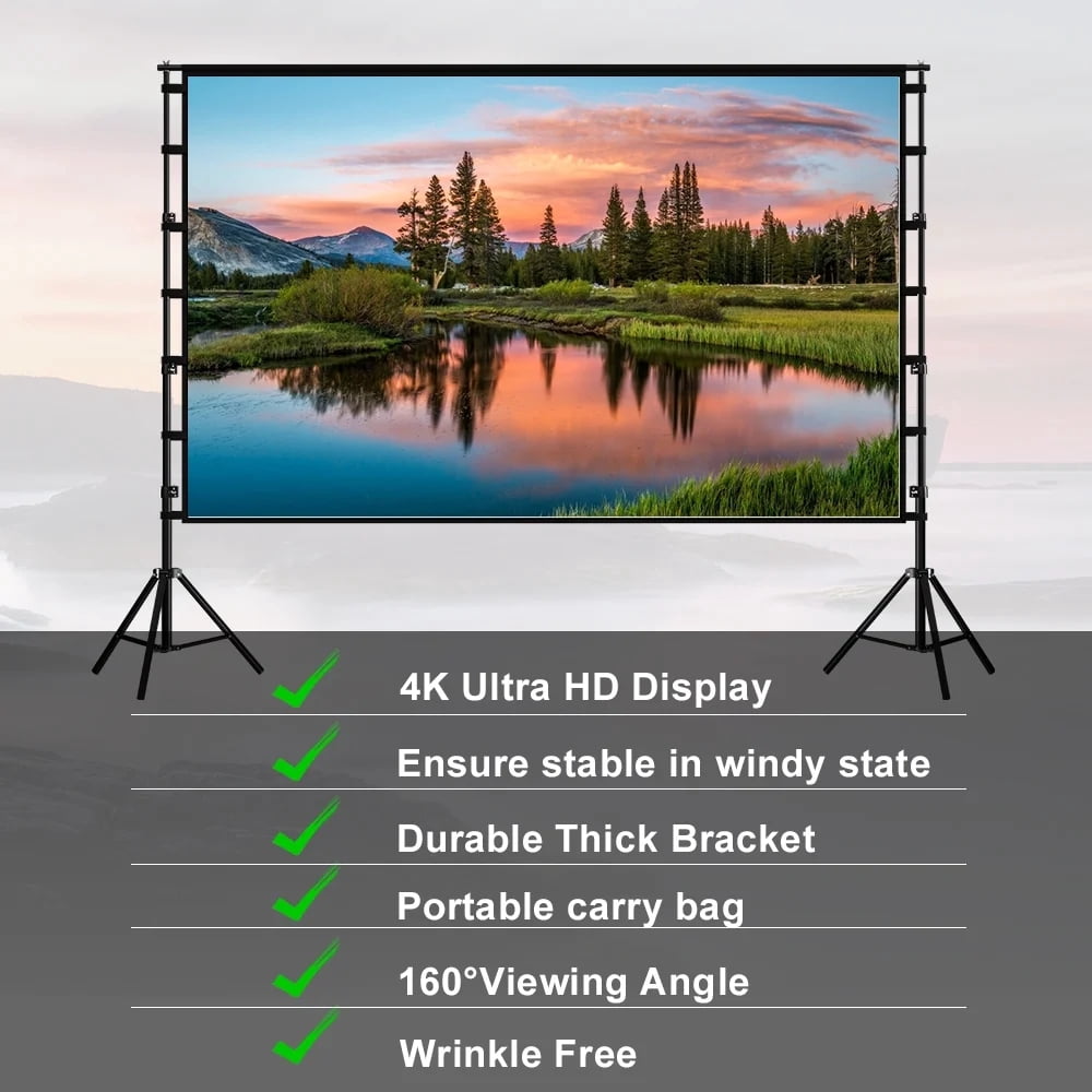 HVKDIEB 150 inch Outdoor Projector Screen with Stand,16:9 4K 3D Indoor Movie Screen,Wrinkle Resistant,Suitable for Home Theater Movies Night