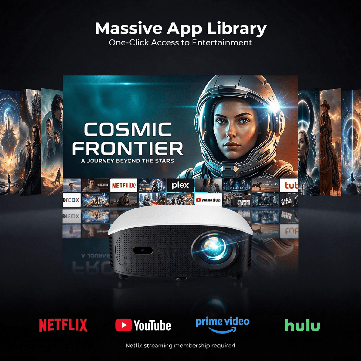AI Smart Mini Projector with WiFi & Bluetooth, Auto Focus & Keystone FHD 4K Support Projector, Compatible with Netflix YouTube, Dolby Audio Home Theater for Outdoor Movie Night & Bedroom Cinema