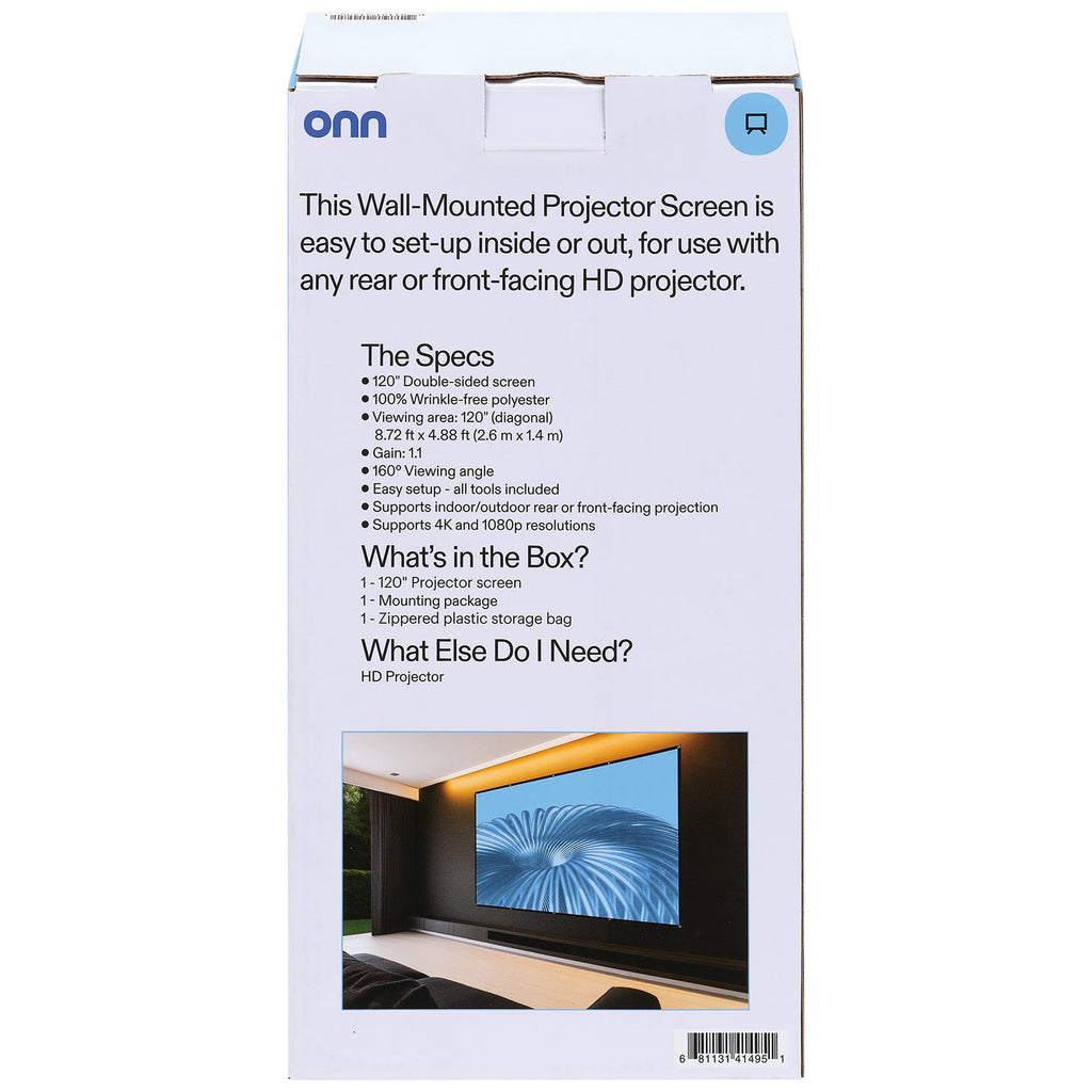 onn 120 in 16:9 Portable Indoor/Outdoor Wall-Mounted Theater Projection Screen