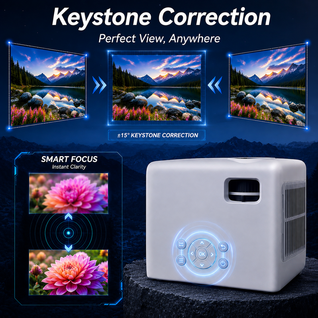 Groview Native 1080P Mini Projector with WiFi and Bluetooth, Outdoor Movie Projector with Built-in Speaker, 300 ANSI Home Theater Projector Compatible with PC/Phones/PS5 (Projector Screen Included)