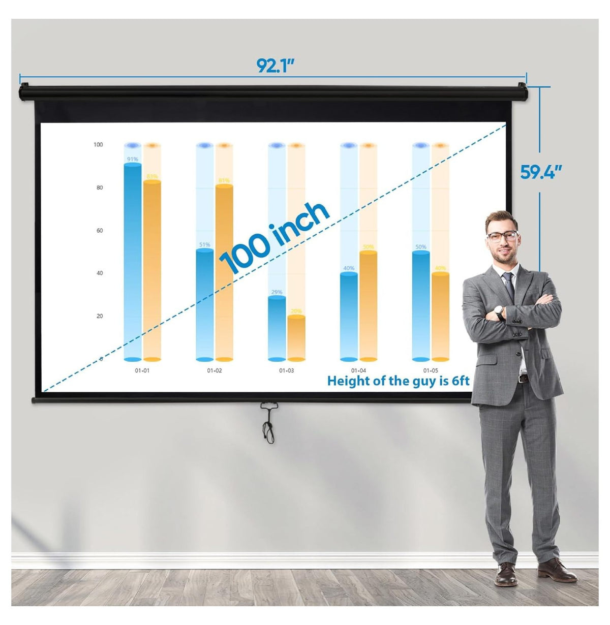 SONGMY 100 Inch Outdoor Projector Screen 16:9 - HD Pull Down Projection Screen, Portable Folding Home Theater Movie Screen for Indoor Outdoor Use