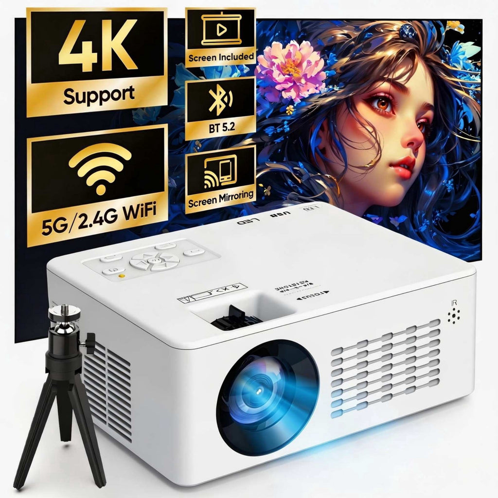 2026 Upgraded Projector with WiFi and Bluetooth 5.2, Support 4K 1080P Video Mini Projector with HDMI for Home Theater/Bedroom/Outdoor