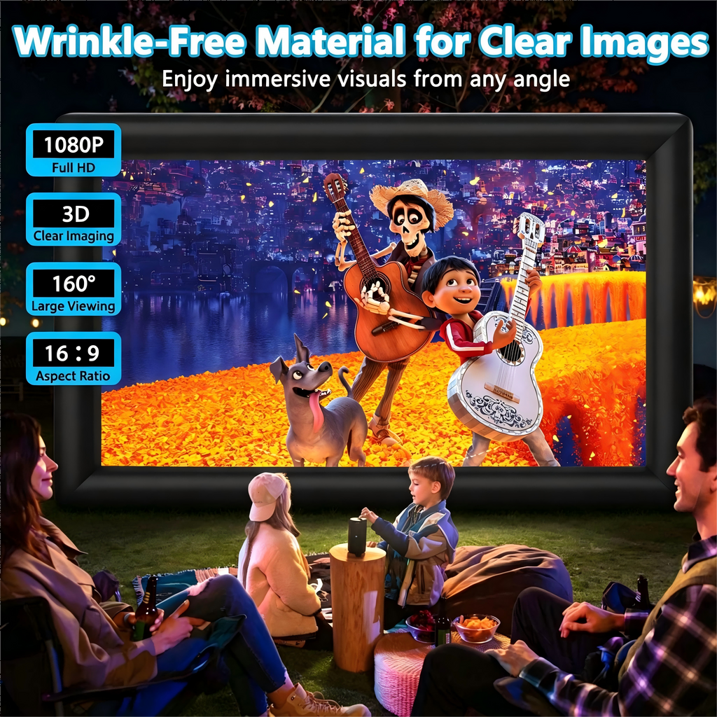 33ft Inflatable Movie Screen Outdoor Projector Screen with Air Blower, Front/Rear Projection, Easy Set Up Blow Up Screen for Backyard Movie Night, Theme Parties, Celebrations