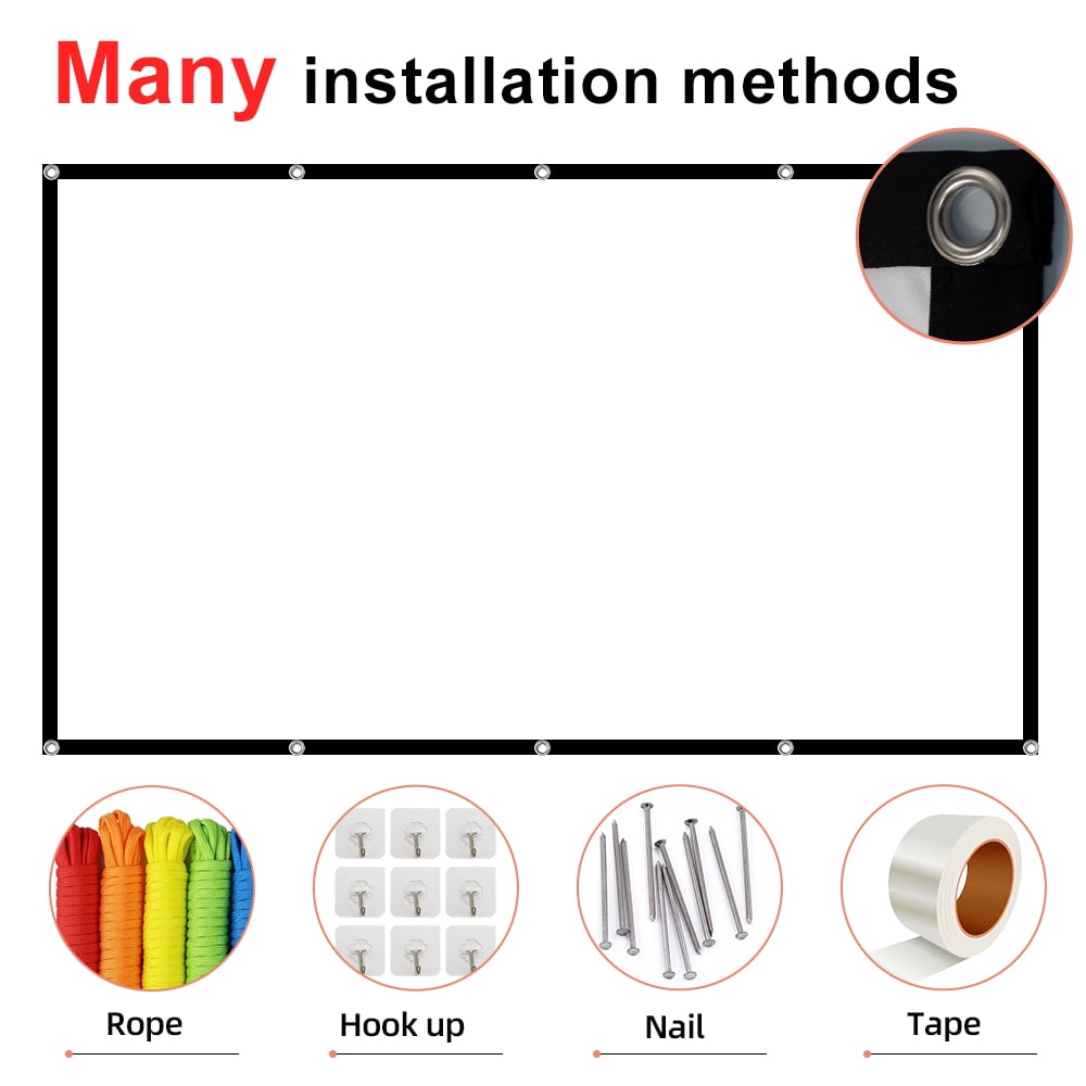 GAINVANE Projector Screen 100 inch 16:9 Outside Projector Screen Portable Outdoor Indoor Wrinkle-Free 4K HD Wall-Mounted Backyard Movie Night Camping Office Presentation