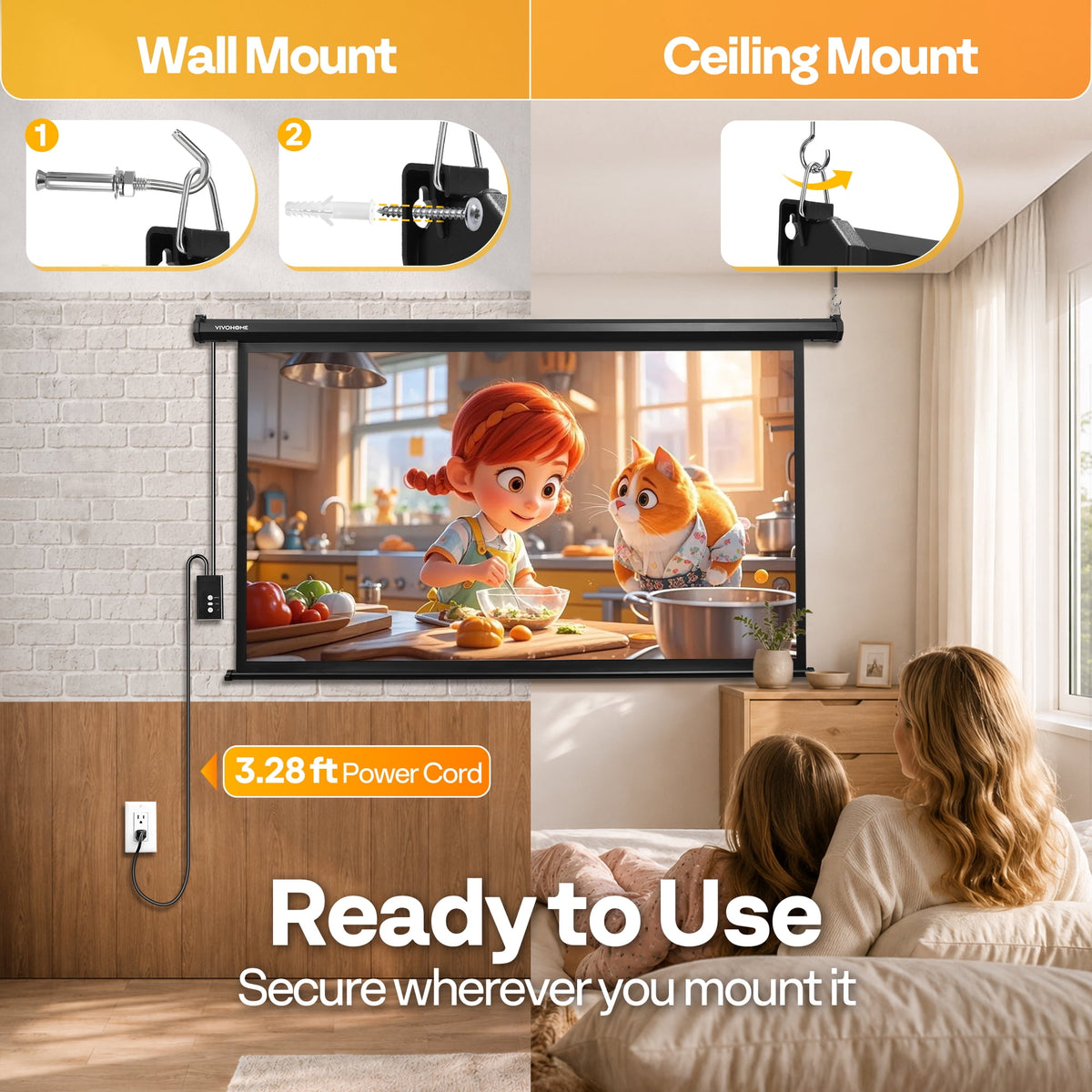 SPECSTAR Motorized Projector Screen with Remote, 16:9 84 Inch Auto Electric Projection Screen, HD 4K Movie Screen for Home Theater, Cinema, Office (73 x 41 Black)