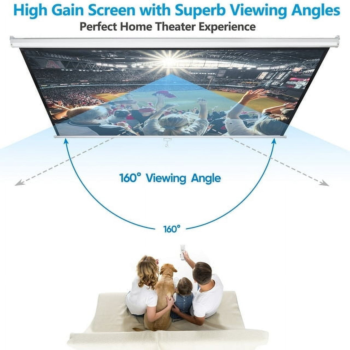 ZENY 120" 1:1 Manual Pull Down Auto Lock Projector Projection Screen Home Theater Presentation White