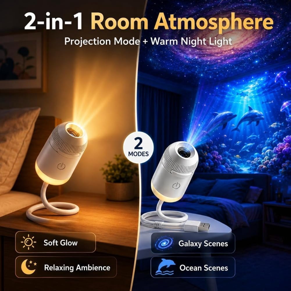 2026 Upgraded Plug and Play Hd Star Projector with 12 Films, Hd Smart Dynamic 5D Holographic Night Light Projector, 2-in-1 Galaxy Star Projector, 360 Rotating, USB Powered (with 12 Films)