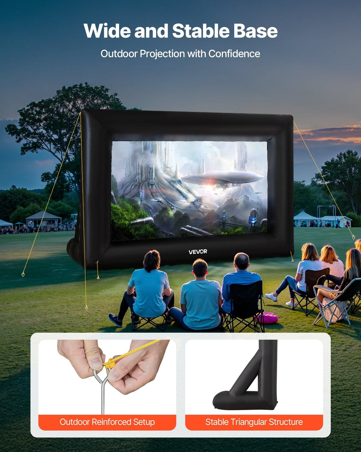 VEVOR 14FT Inflatable Projector Screen, Inflatable Movie Screen Outdoor with 120W Air Blower Projector Screen Oxford Fabric Material Blow Up Screen for Outdoor Backyard, Home Theater, Theme Party