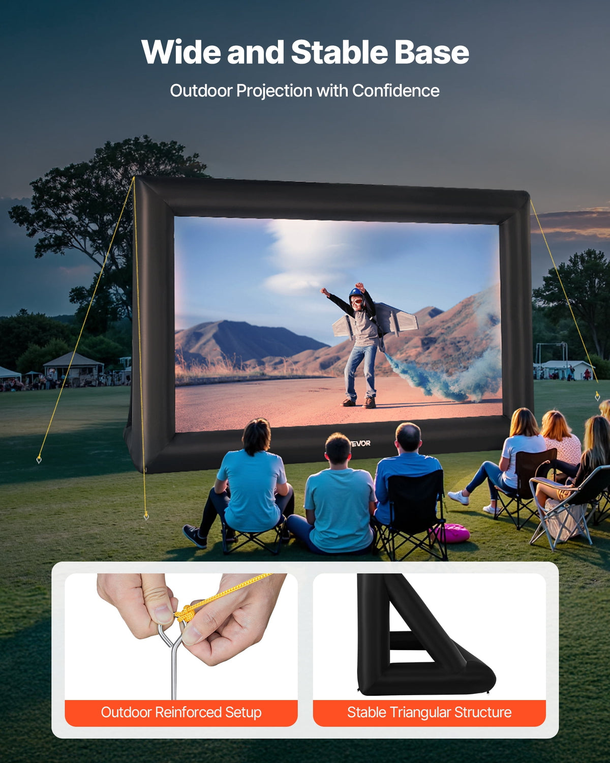 VEVOR 20FT Inflatable Projector Screen,Inflatable Movie Screen Outdoor with 250W Air Blower Projector Screen Oxford Fabric Material Blow Up Screen for Outdoor Backyard,Home Theater,Theme Party