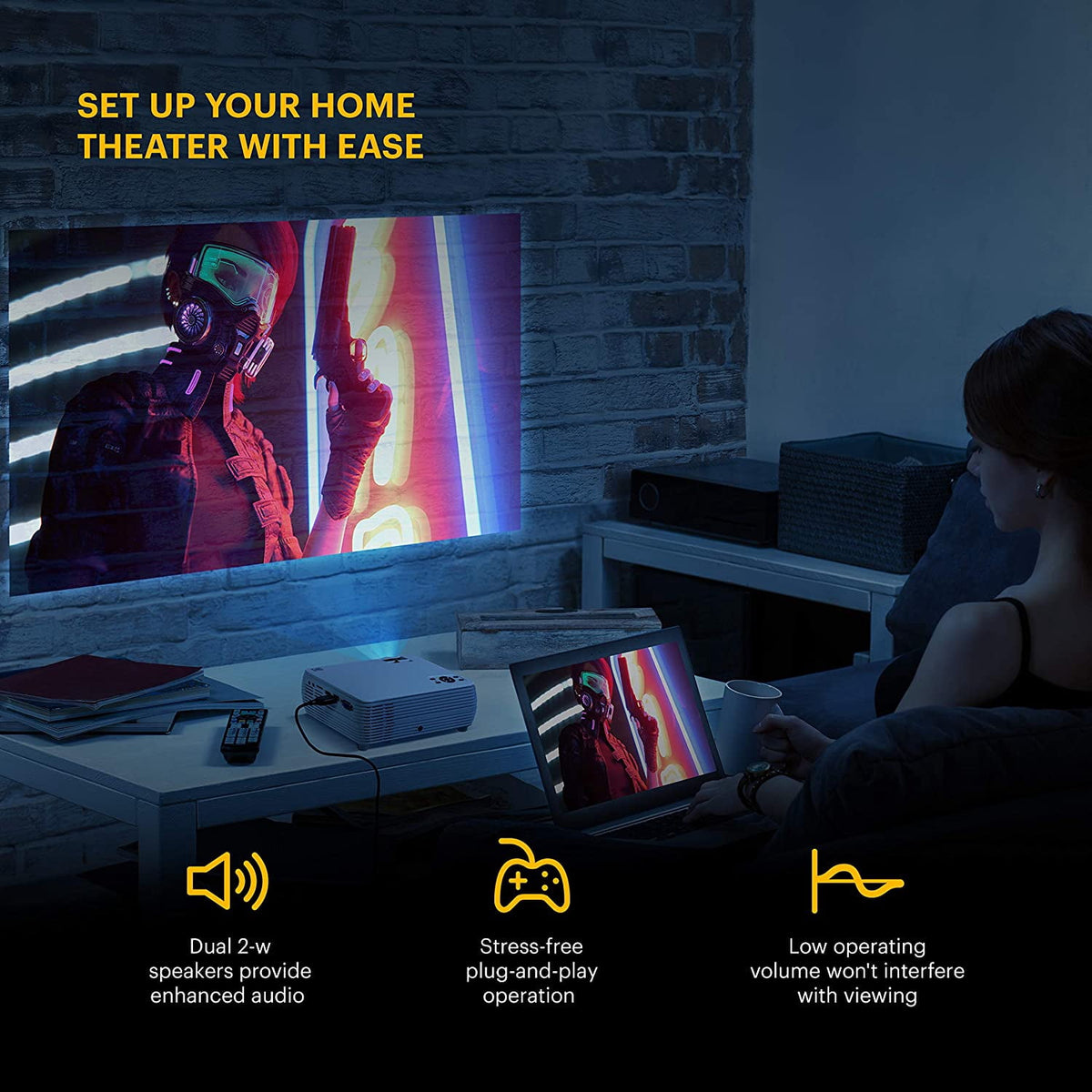 Kodak Flik X4 1080p Home Projector, Portable LED Projector & Home Theater up to 150”