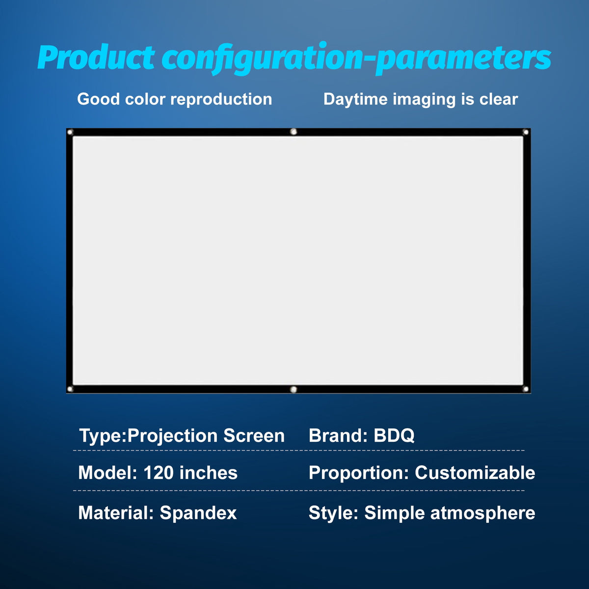 BDQ Projector Screen 120-Inch, 16:9, Front & Rear Projection, Portable Wrinkle-Free.
