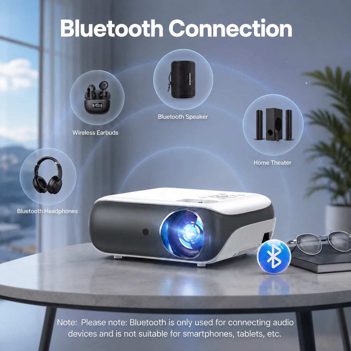 Groview Native 1080P Movie Projector, 4K Outdoor Projector with WiFi and Bluetooth, 350 ANSI Lumens, Auto Keystone & Electric Focu, 200" Display Home Theater Mini Projector for Indoor and Outdoor