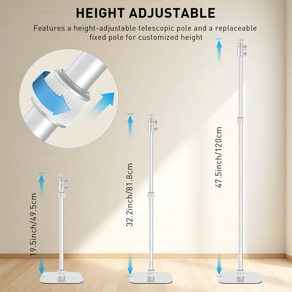 AILIGHT Projector Stand, 19"-47.5" Height Adjustable Floor Projector Mount Stand, Heavy-Duty 360° Swivel, Universal 1/4" & 3/8" Table Mount