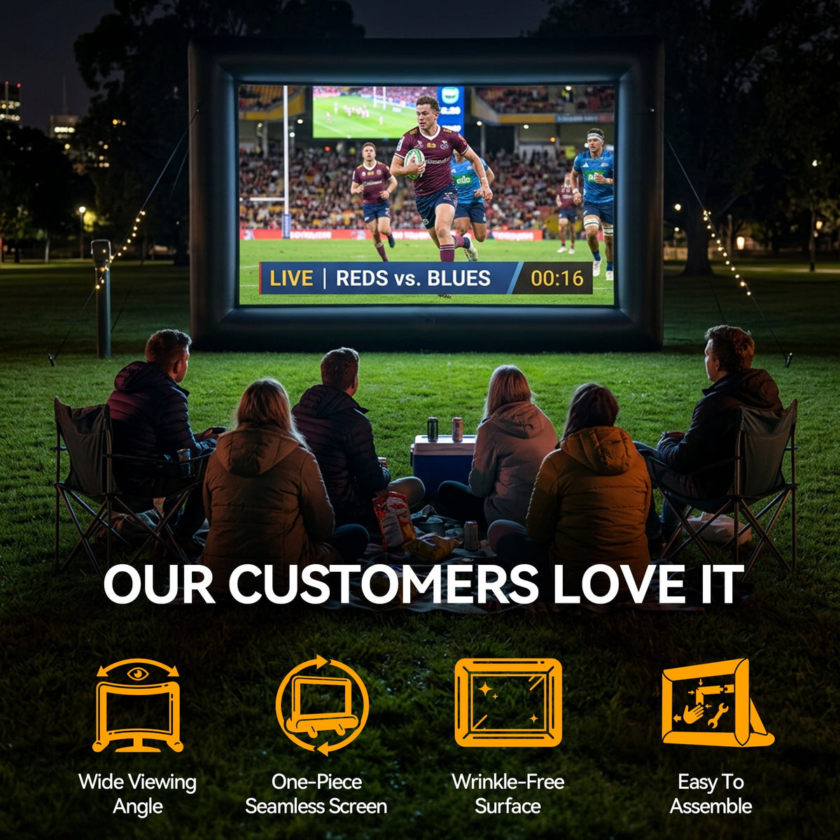 16ft Inflatable Movie Screen Outdoor Projector Screen with Air Blower, Front/Rear Projection, Easy Set Up Blow Up Screen for Backyard Movie Night, Theme Parties, Celebrations