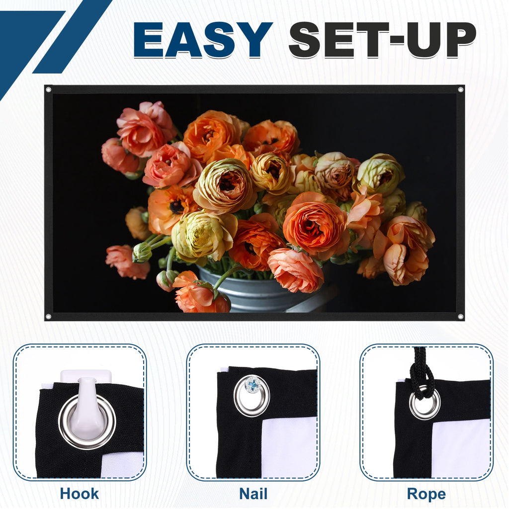 Uxcell Projector Screen 60 Inch 4K HD 16:9 Portable White Foldable Anti-Crease Movie TV Projector Screen for Camping Patio Backyard Bedroom Indoor Outdoor Wall Ceiling Hanging