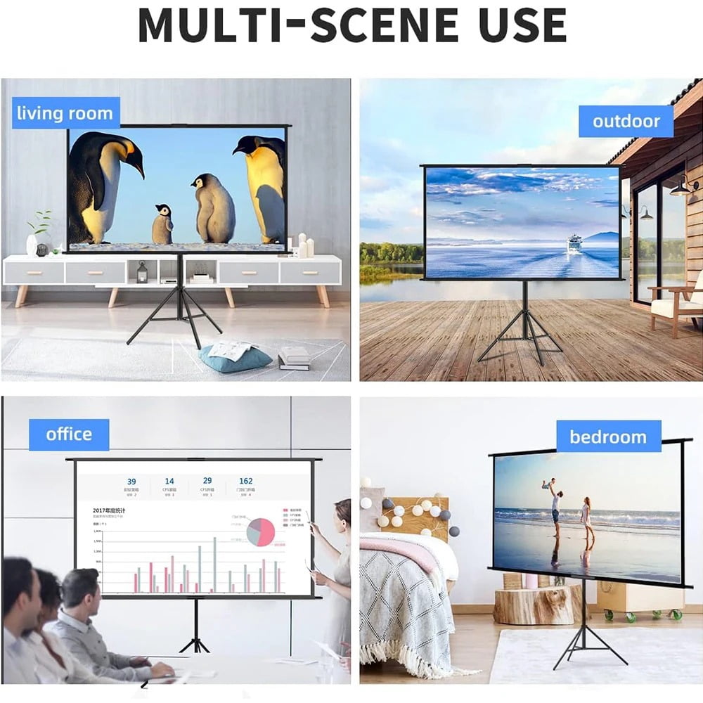 GAINVANE Projector Screen With Stand Metal Grey Anti-Light 84 inch For Home Theater Outdoor Bracket Projection Screen