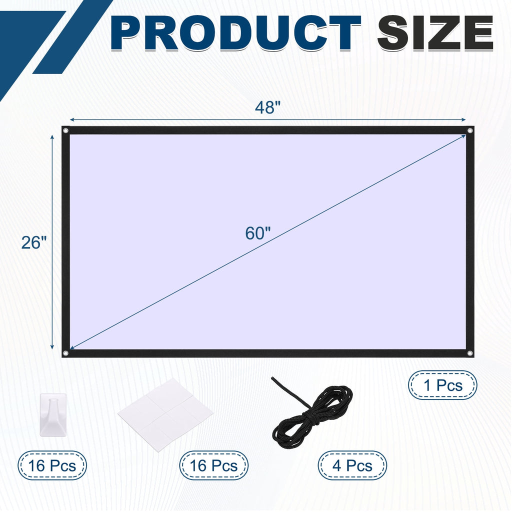 Uxcell Projector Screen 60 Inch 4K HD 16:9 Portable White Foldable Anti-Crease Movie TV Projector Screen for Camping Patio Backyard Bedroom Indoor Outdoor Wall Ceiling Hanging