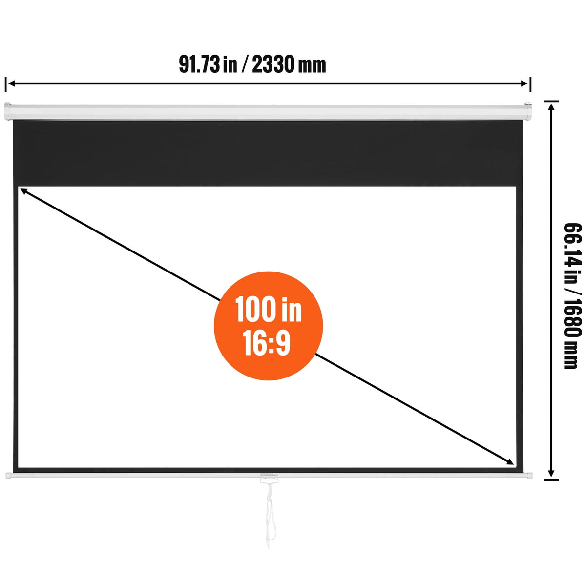KFFKFF Manual Pull Down Projector Screen, 100 inch 16:9, 4K 1080 HD, Auto-Locking, Portable Screen for Home, Office, and Family Theater
