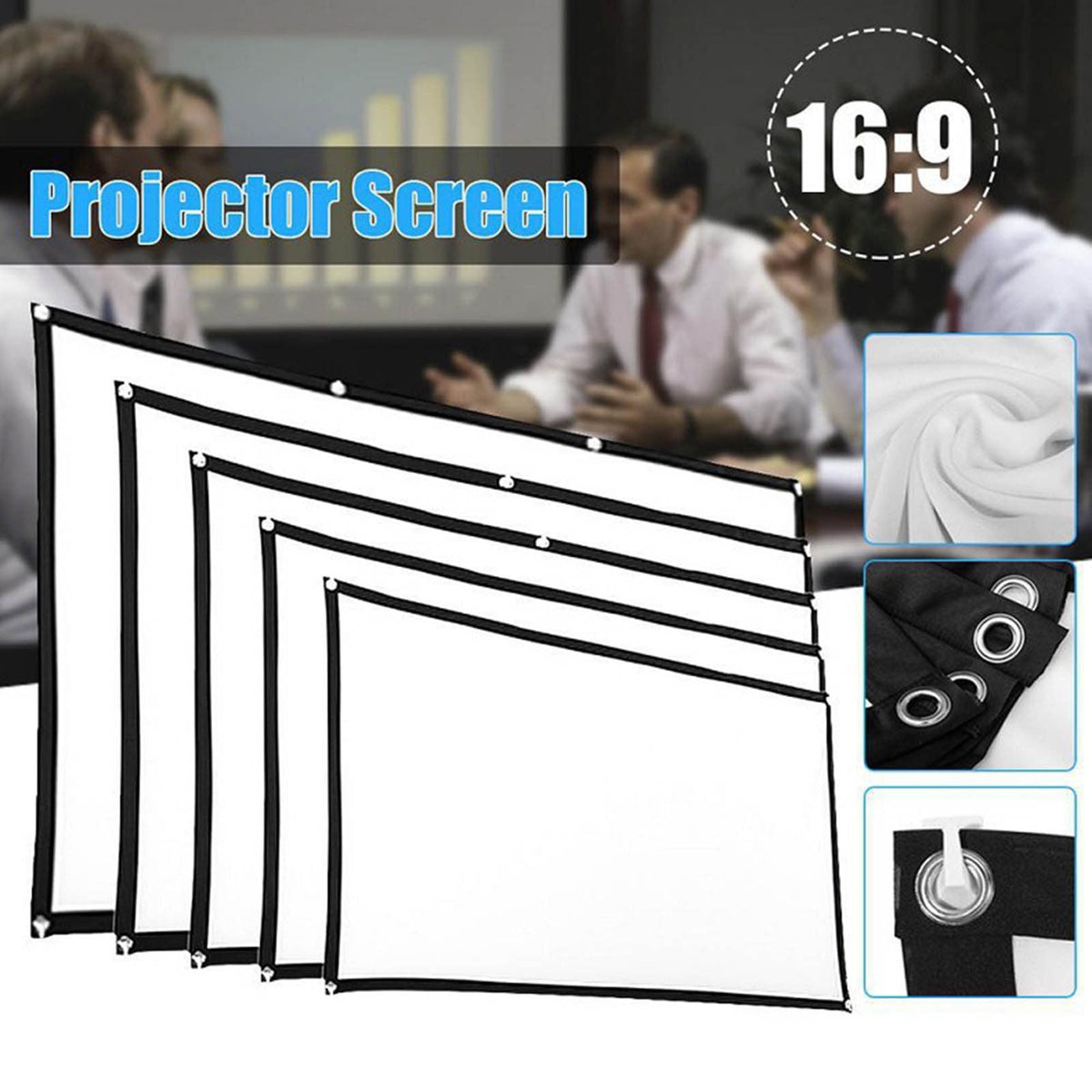 Mini Projector ,60/72/84/100/120/150inch Portable Foldable Wall Projector HD Screen 16:9 Home Theatre Outdoor
