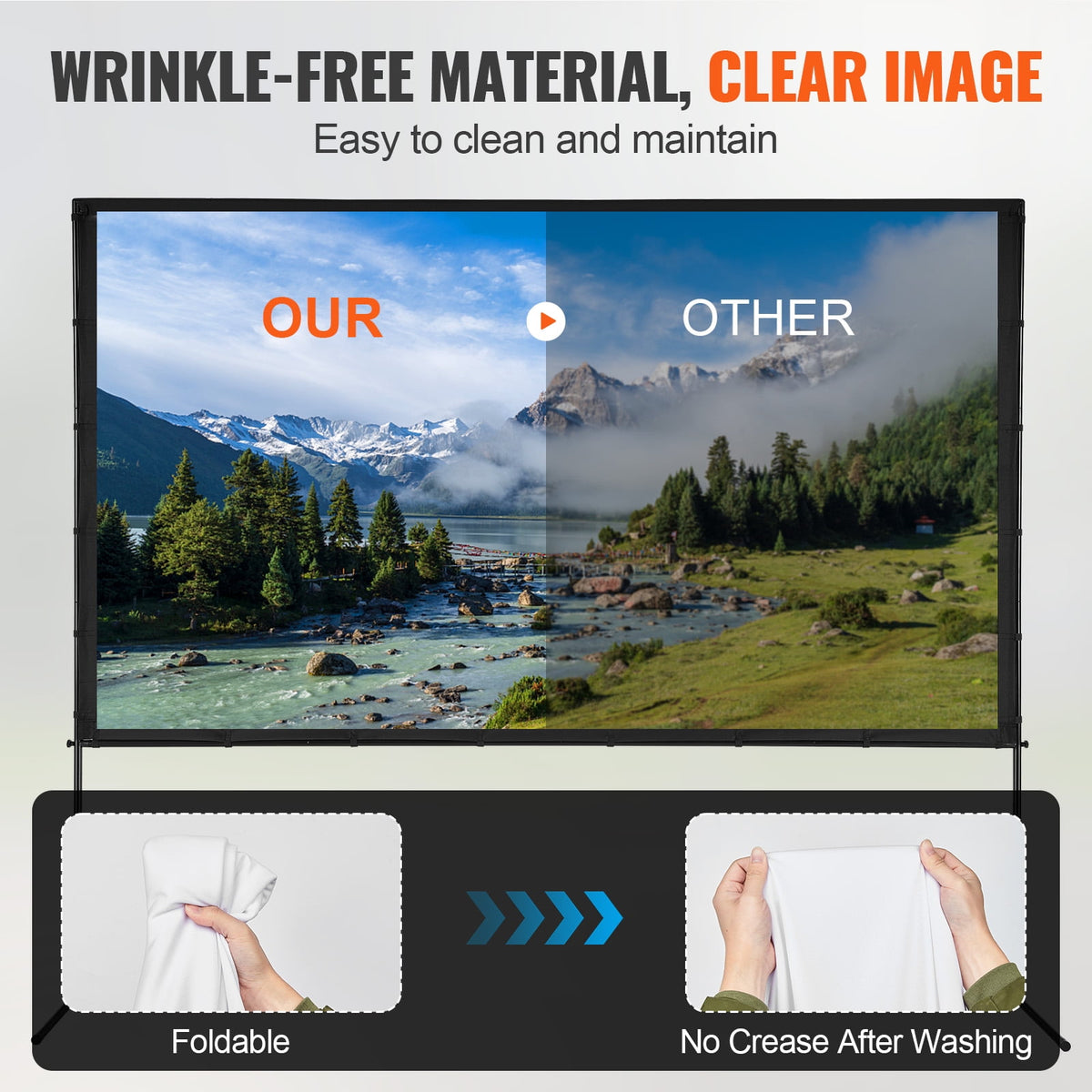 KFFKFF 100" Projector Screen with Stand, 16:9, 4K, HD, Crease-Resistant,Portable Movie Screen for Family Theater, Indoor and Outdoor.