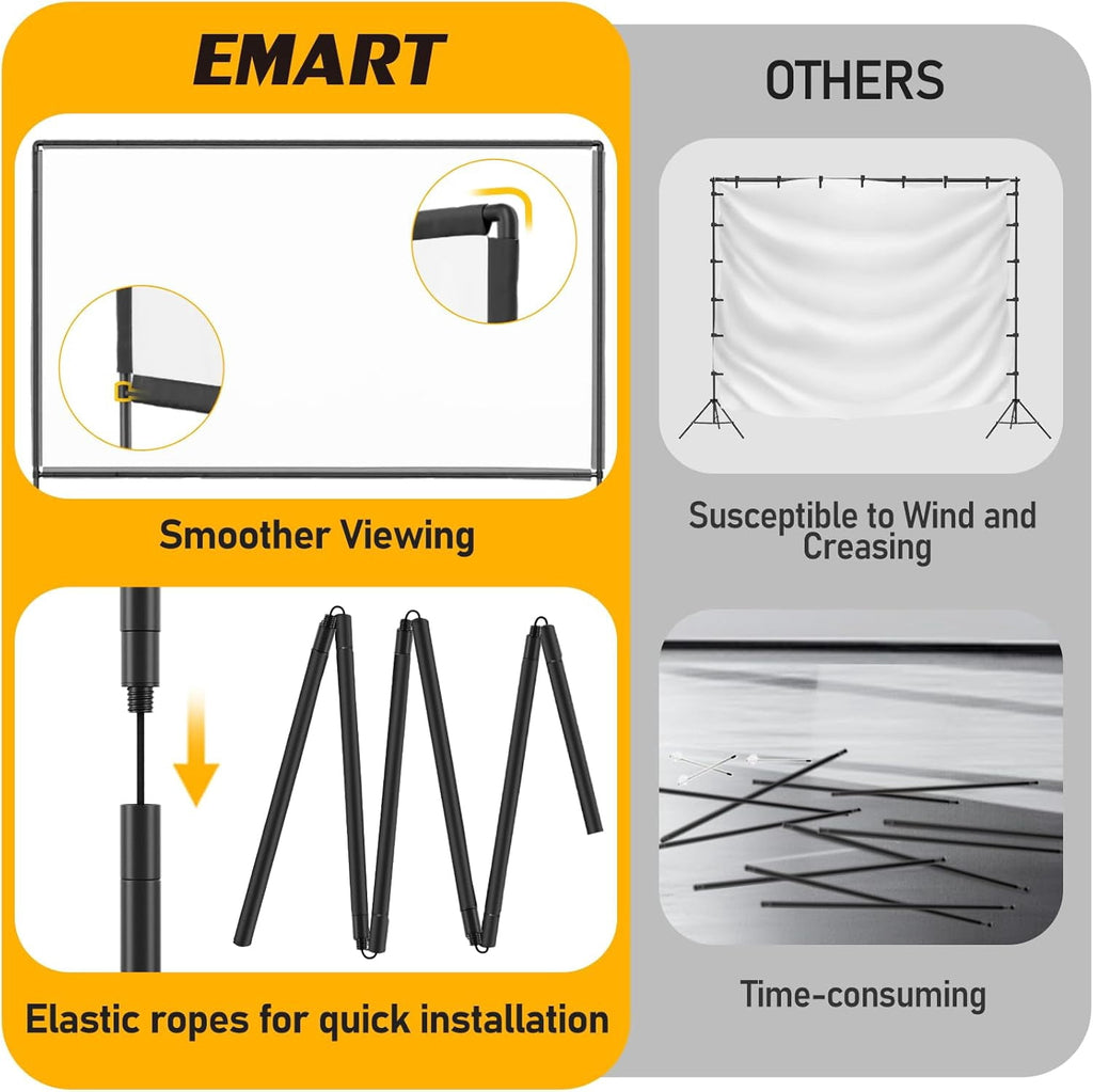 EMART 120in Projector Screen with Stand, 16:9 4K HD Portable Outdoor and Indoor Movie Screen, Heavy‑Duty Flat Base for Backyard,Party, Home Theater