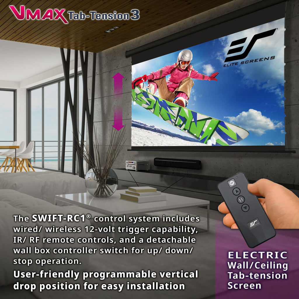 VMAX Tab-Tension3, 125"Diag,16:9,High-Contrast Gray Front Projection Electric 4K UHD Screen, VMAXT125UCH3