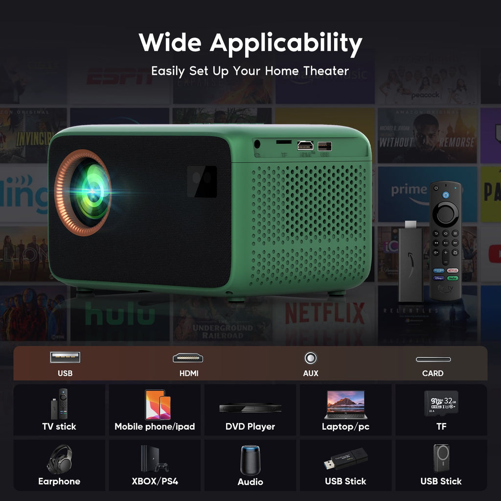 [Electric Focus]Faltopu Mini WIFI Bluetooth Projector 4K Support Native 1080P, 18000LM Outdoor Movie Projector, Home Theater Projector Compatible with IOS, Android, PC, TV Stick, HDMI, USB