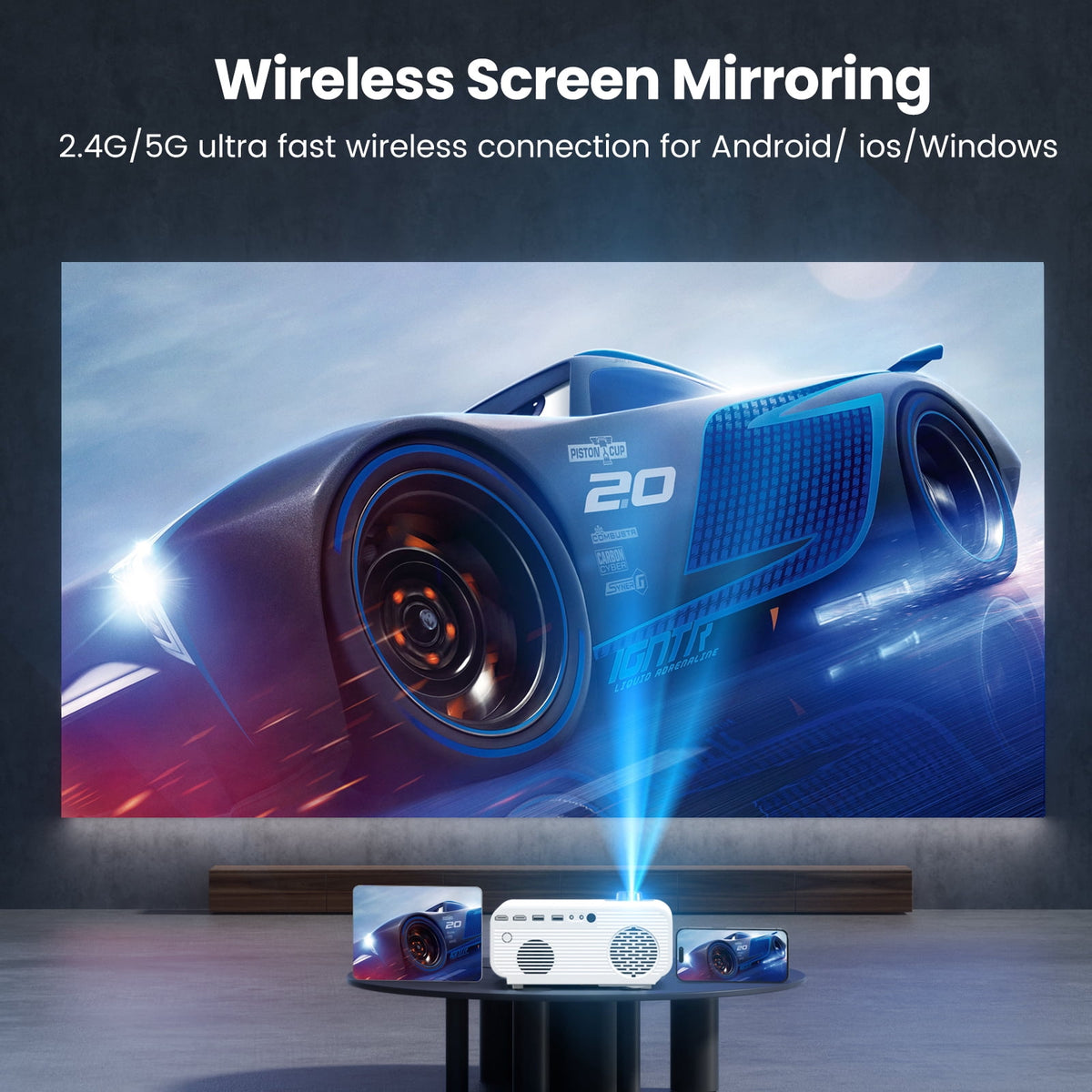 HAPPRUN 1500 ANSI Lumens Smart Projector Compatible with Netflix, 4K Decoding Movie Projector with WiFi & Bluetooth, Auto Focus & Keystone, Built-in Streaming Apps, Outdoor Projector for Home Theater