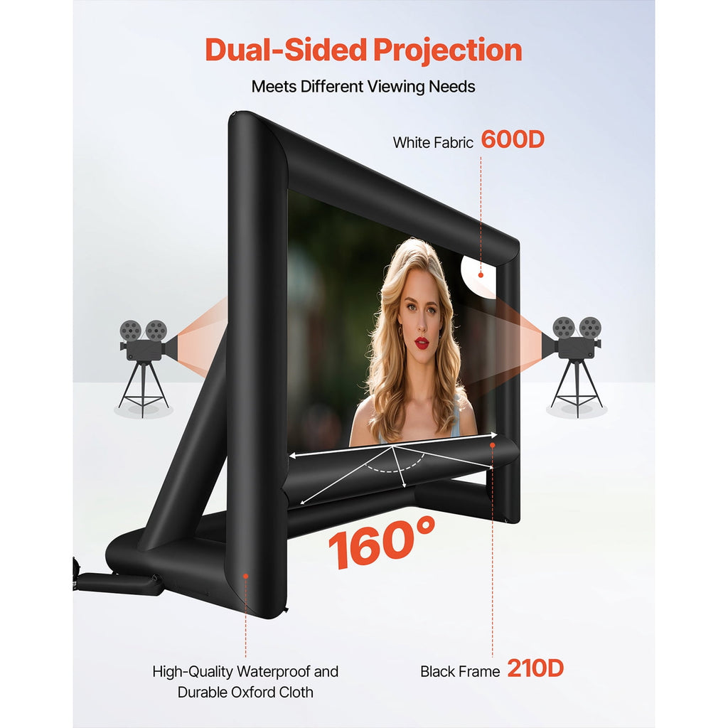 KFFKFF 20FT Inflatable Movie Screen with Storage Bag, 16:9 Projection Screen for Outdoor Events, Backyard Entertainment, and Home Theater Setup