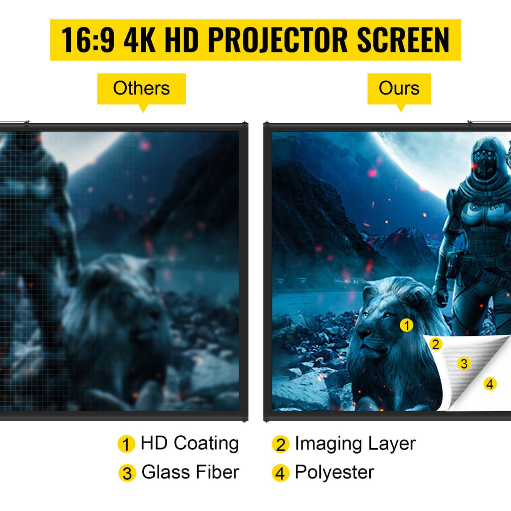VEVORbrand Tripod Projector Screen with Stand 100inch 16:9 4K HD Projection Screen Stand Wrinkle-Free Height Adjustable Portable Screen Outdoor Indoor Projection