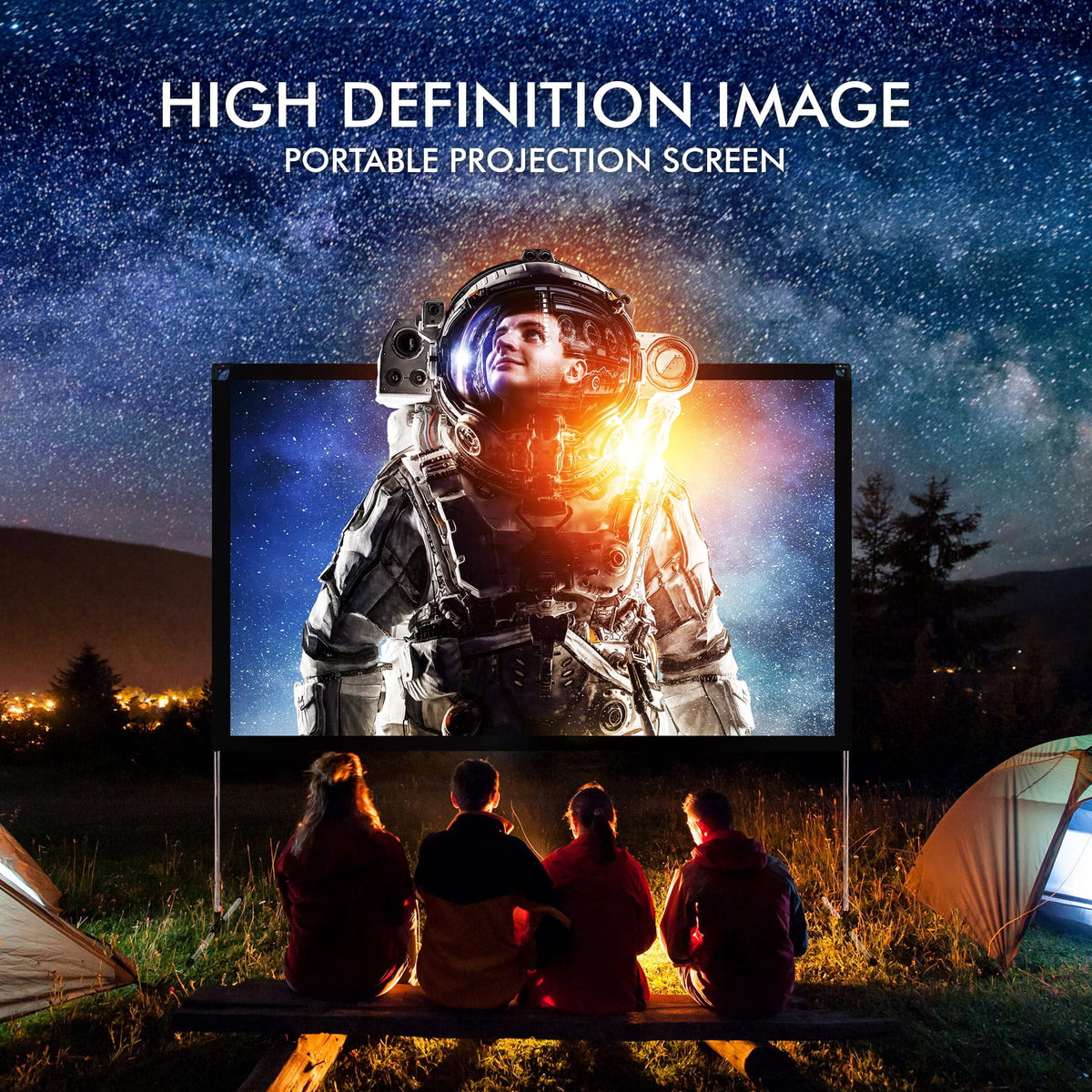 Pyle Projector Screen with Stand - 120" 16:9 HD 4K Portable Lightweight Freestanding Foldable Outdoor Movie Projection Display with Frame for Home Theater