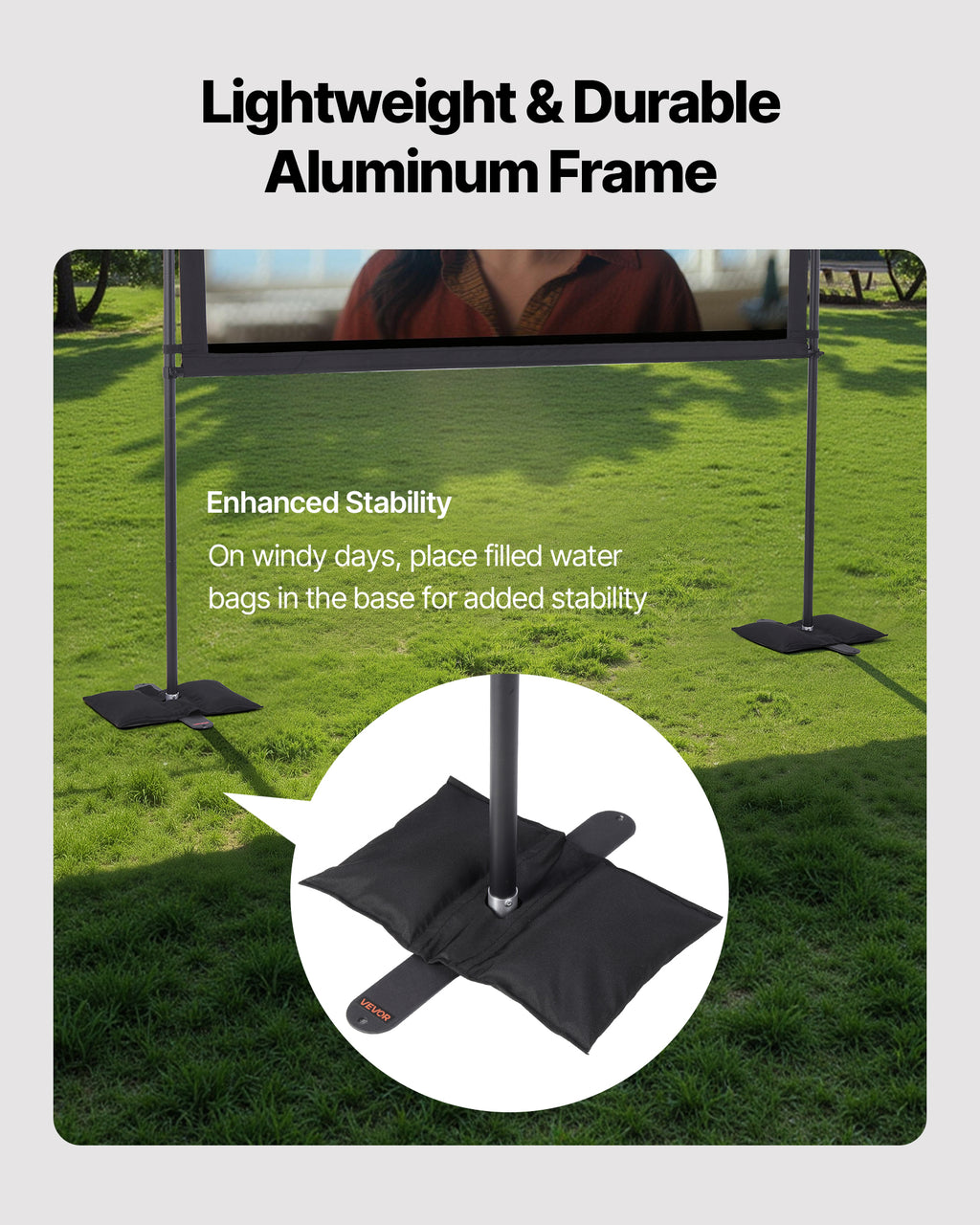 VEVOR Projector Screen with Stand, 80 Inch 160° Wide Angle Indoor Outdoor Projection Screen, 16:9 4K HD Wrinkleless Portable Dual-Stand Screens with Carry Bag, for Movie Home Theater Presentation